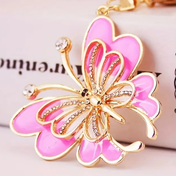 ‼️💗🦋Pink rhinestone Butterfly Keychain Bag Charm Cute Keyring NEW In Package - Picture 4 of 4